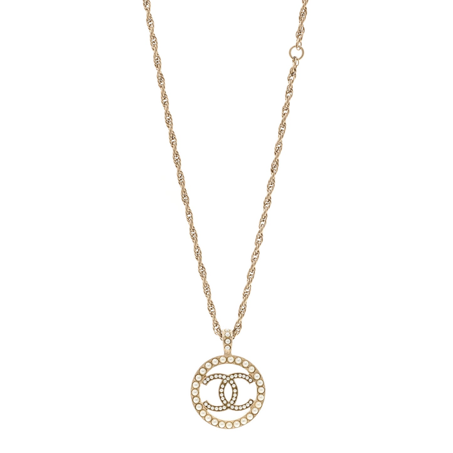 Pearl CC Round Pendant Necklace Gold