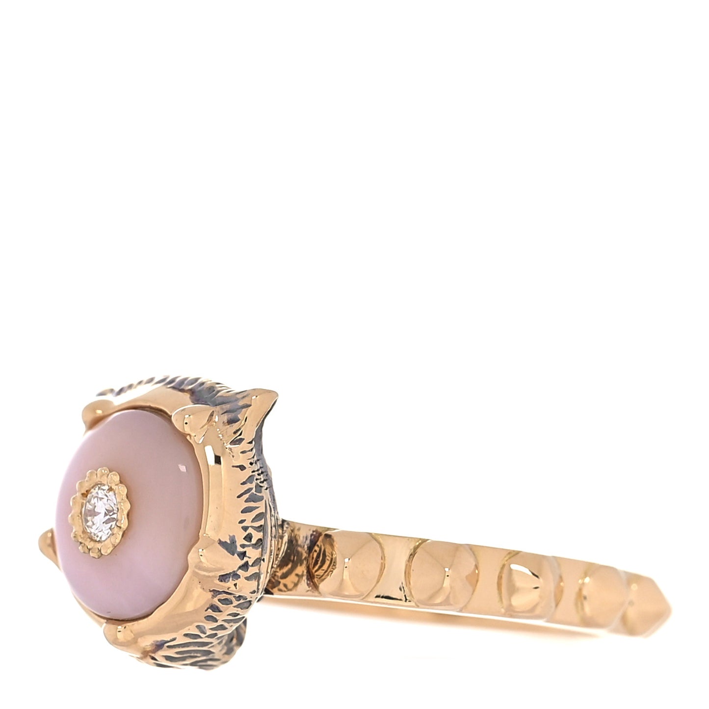 18K Yellow Gold Pink Opal Diamond Le Marché Des Merveilles Feline Ring 53 6.25