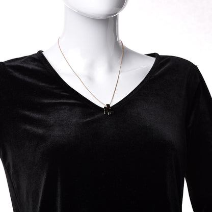 Hermes Rose Gold Plated Lacquered Eileen Pendant Necklace Black 2 of 6