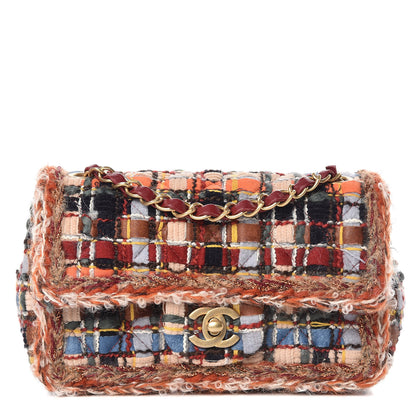 Chanel Tweed Quilted Mini Rectangular Flap Blue Orange Navy Beige 1 of 10