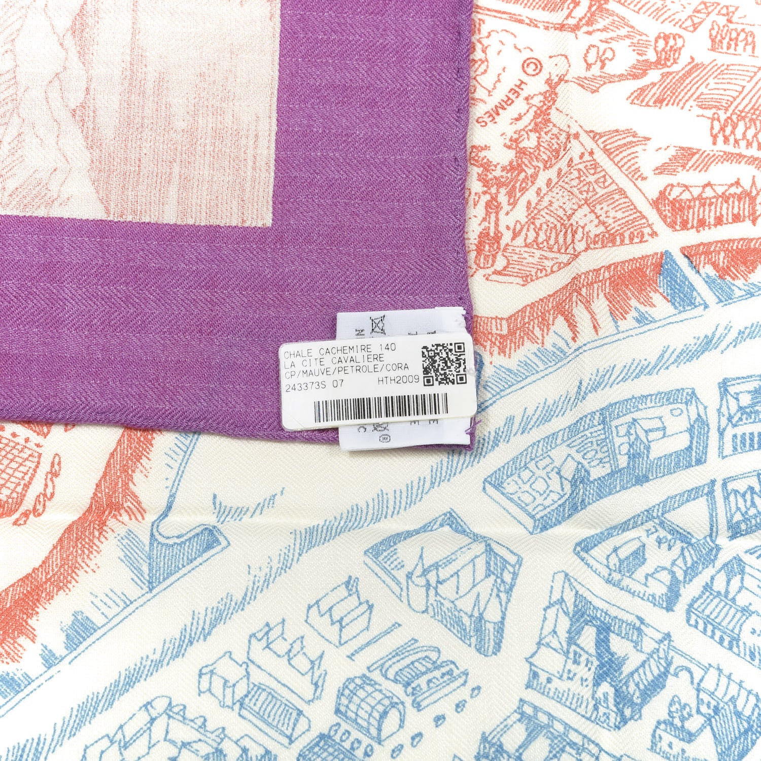 Hermes Cashmere Silk La Cite Cavaliere Shawl 140 Mauve Petrole Coral 2 of 3