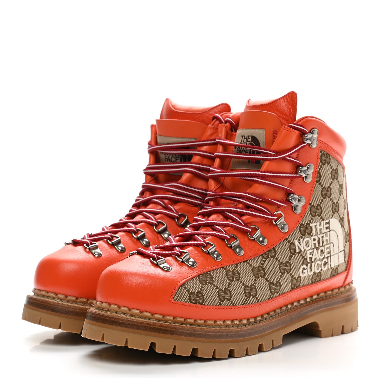 X THE NORTH FACE Monogram Textured Calfskin Mens Hiking Ankle Boots 10.5 Beige Ebony Deep Orange