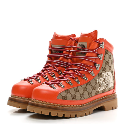 Gucci X THE NORTH FACE Monogram Textured Calfskin Mens Hiking Ankle Boots 10.5 Beige Ebony Deep Orange 3 of 10