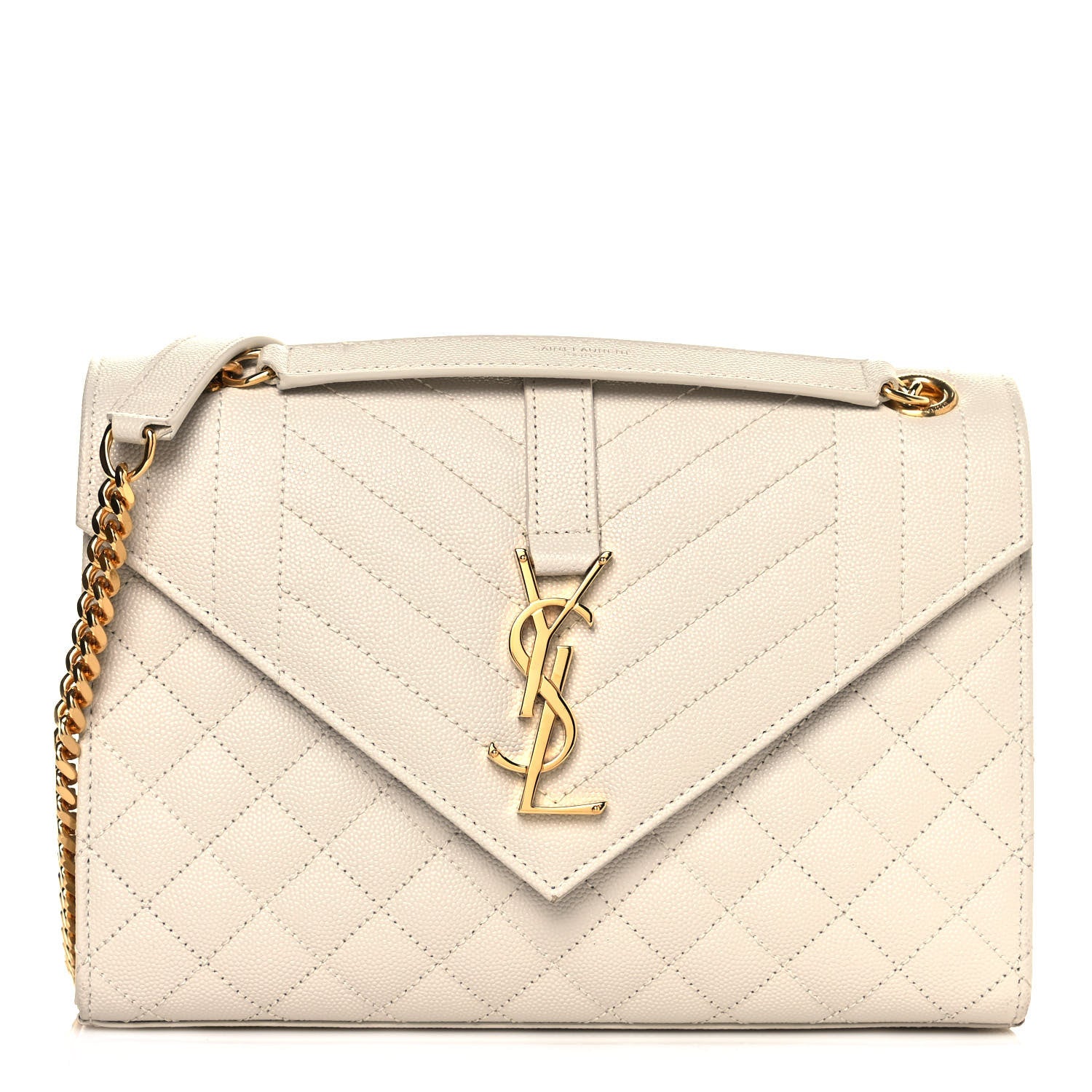 Saint Laurent Grain De Poudre Textured Mixed Matelasse Medium Triquilt Monogram Satchel Crema Soft 1 of 9