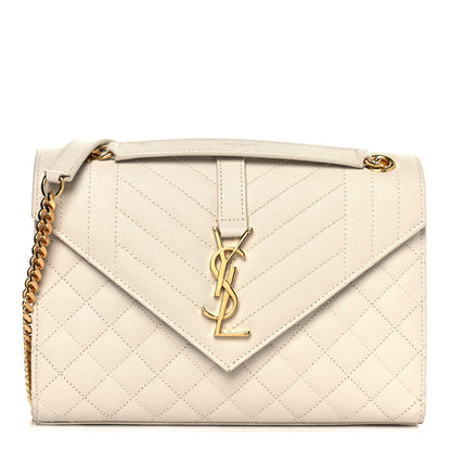 Saint Laurent Grain De Poudre Textured Mixed Matelasse Medium Triquilt Monogram Satchel Crema Soft 1 of 9