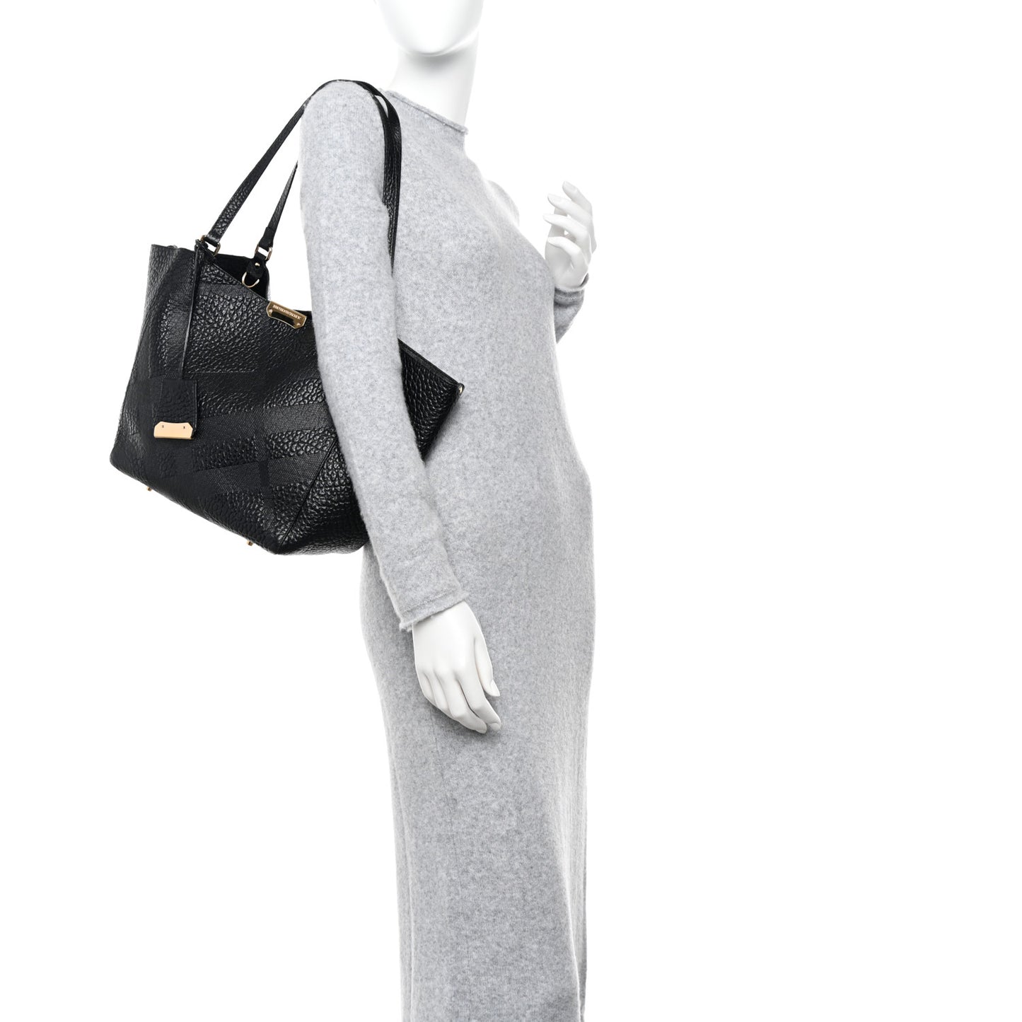 Signature Grain Calfskin Check Embossed Small Canterbury Tote Black