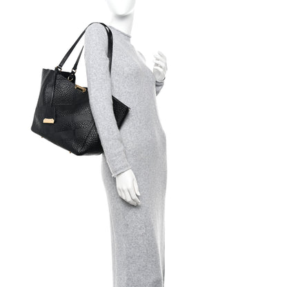 Burberry Signature Grain Calfskin Check Embossed Small Canterbury Tote Black 2 of 17