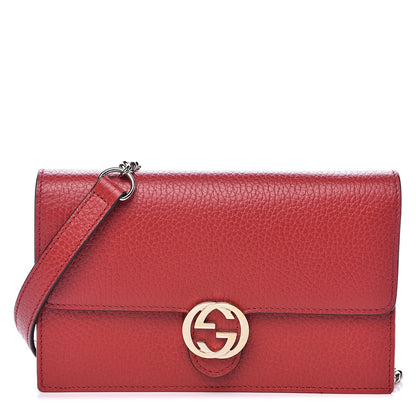 Gucci Dollar Calfskin Interlocking G Chain Wallet Red 1 of 10