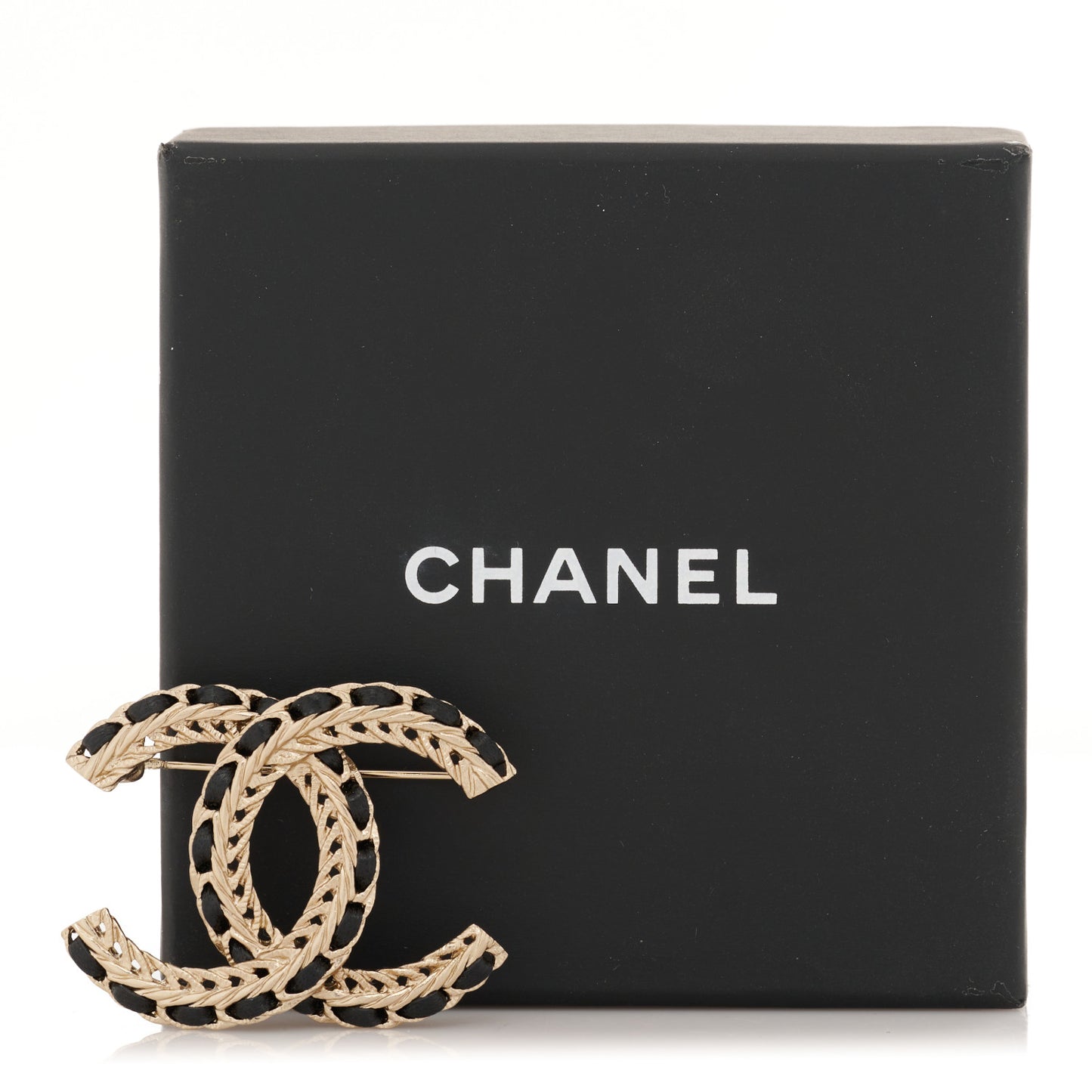 Lambskin Chain CC Brooch Black Gold