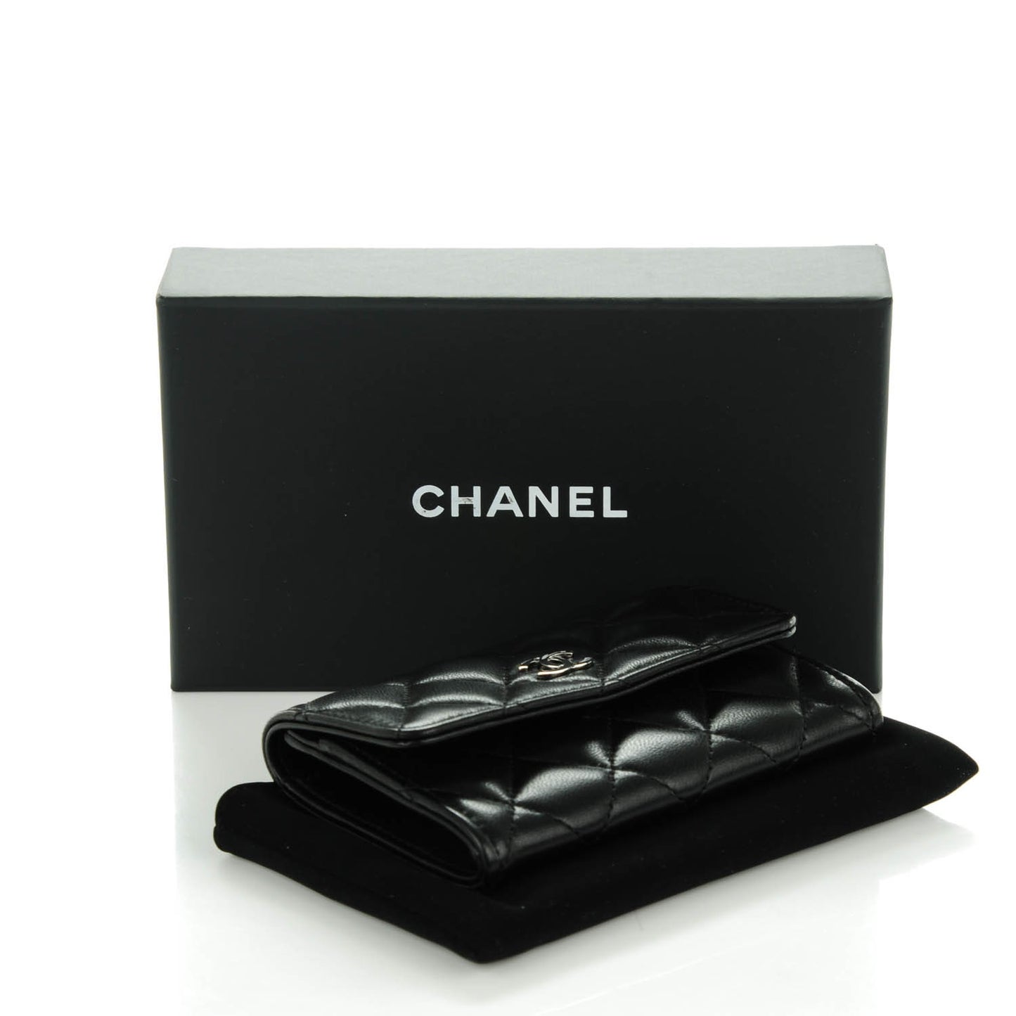 Lambskin Quilted Flap Card Holder Black