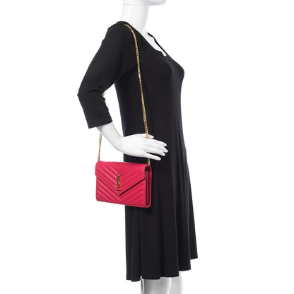 Saint Laurent Grain De Poudre Matelasse Chevron Monogram Chain Wallet Bubblegum 2 of 11