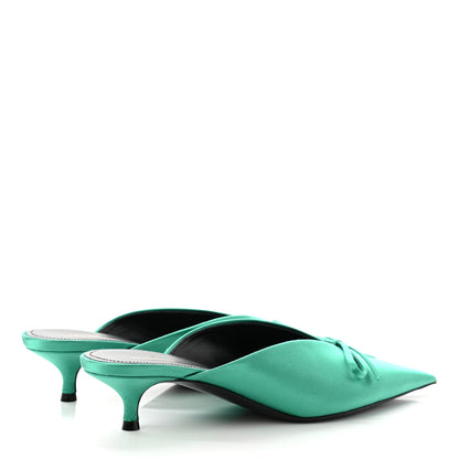 Balenciaga Satin Pointed Toe Knife 40mm Mules 38 Vert Emeraude 4 of 10
