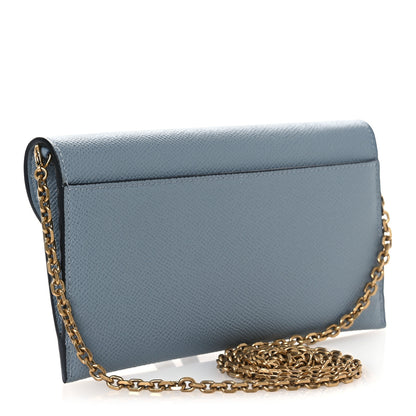 Christian Dior Grained Calfskin Saddle Chain Wallet Pouch Cloud Blue 4 of 13