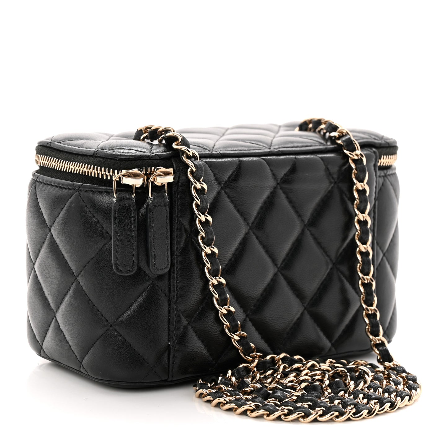 Lambskin Quilted Small Vanity Case With Chain Black