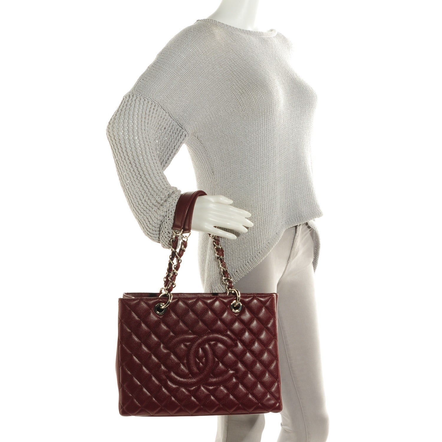Chanel Caviar Grand Shopping Tote GST Dark Red 2 of 8