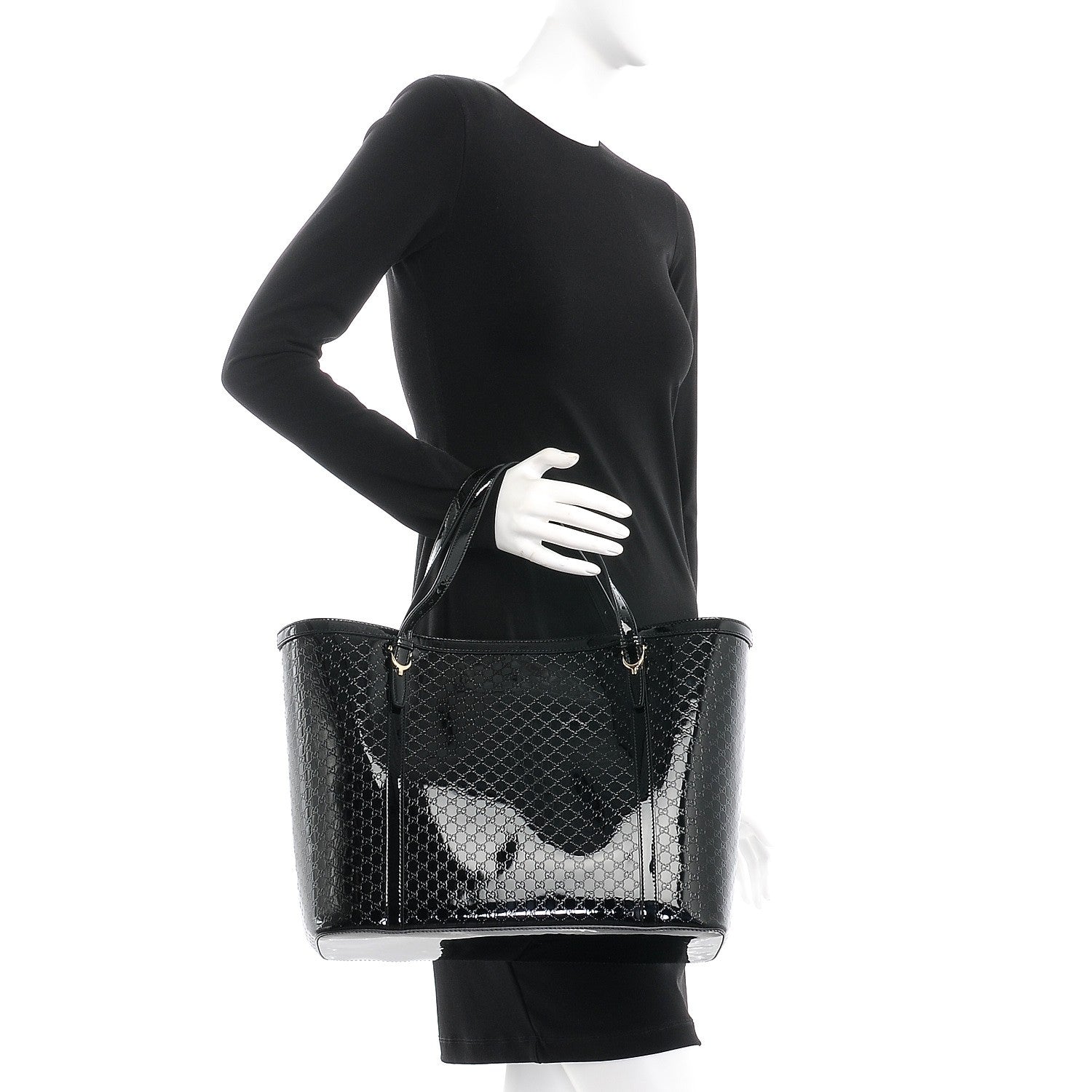 Gucci Patent Microguccissima Medium Nice Tote Black 2 of 9