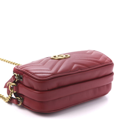 Gucci Calfskin Matelasse Mini GG Marmont Chain Crossbody Bag Hibiscus Red 3 of 10