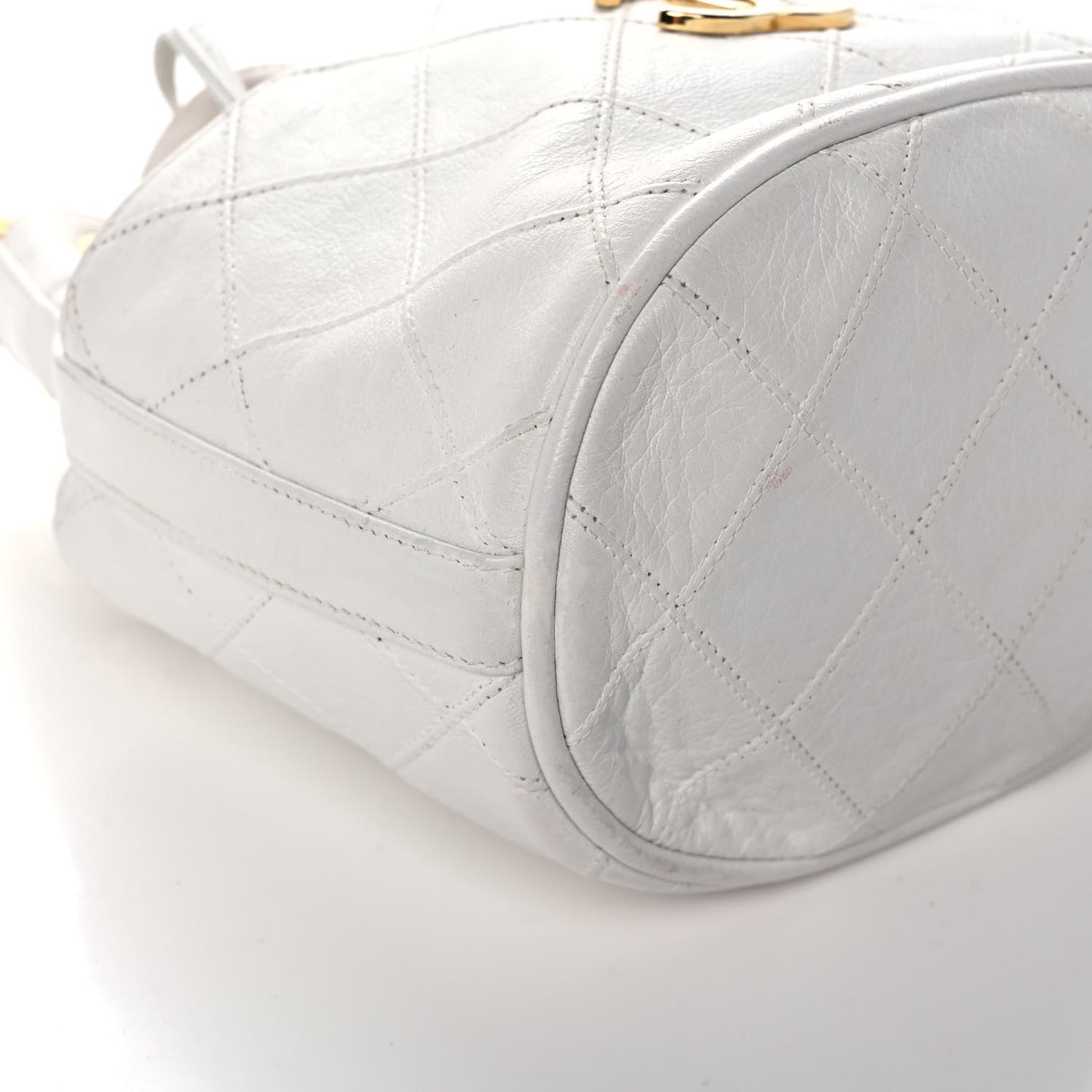 Calfskin Quilted CC Drawstring Bag White
