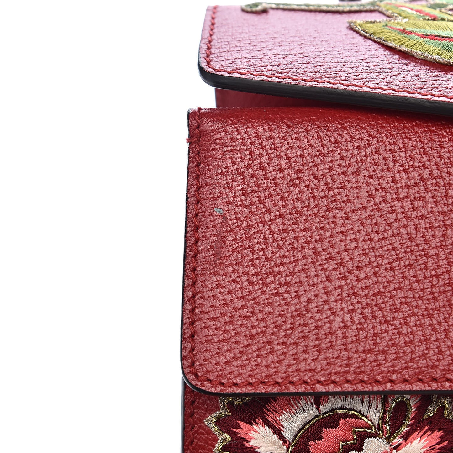 Calfskin Web Floral Embroidered Small Dionysus Shoulder Bag Hibiscus Red