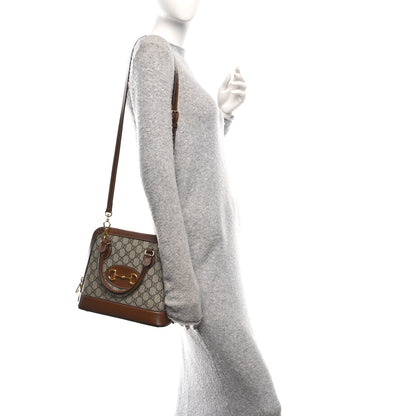 Gucci GG Supreme Monogram Azalea Calfskin Small Horsebit 1955 Top Handle Bag Beige Ebony Brown Sugar 2 of 11