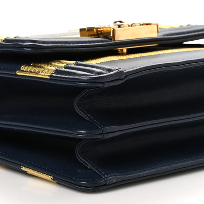 Chanel Metallic Lambskin Striped North South Boy Flap Navy Gold 10 of 11