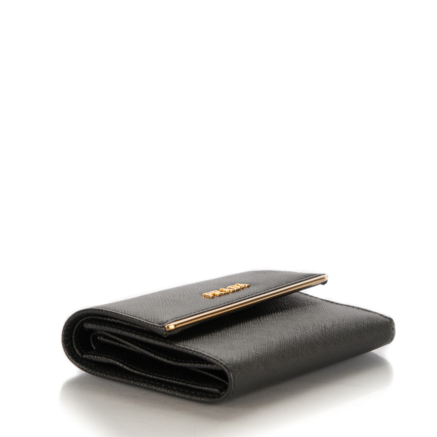 Prada Saffiano Compact Metal Bar Flap Wallet Nero Black 4 of 7