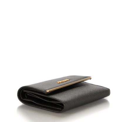 Prada Saffiano Compact Metal Bar Flap Wallet Nero Black 4 of 7