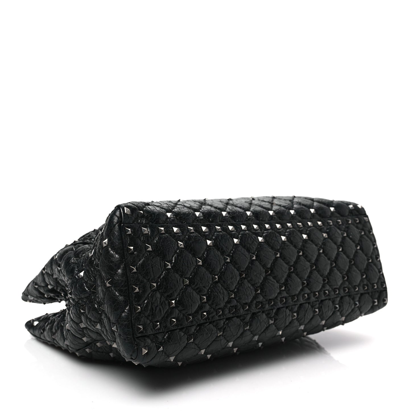 Craquele Nappa Rockstud Spike Shoulder Tote Black
