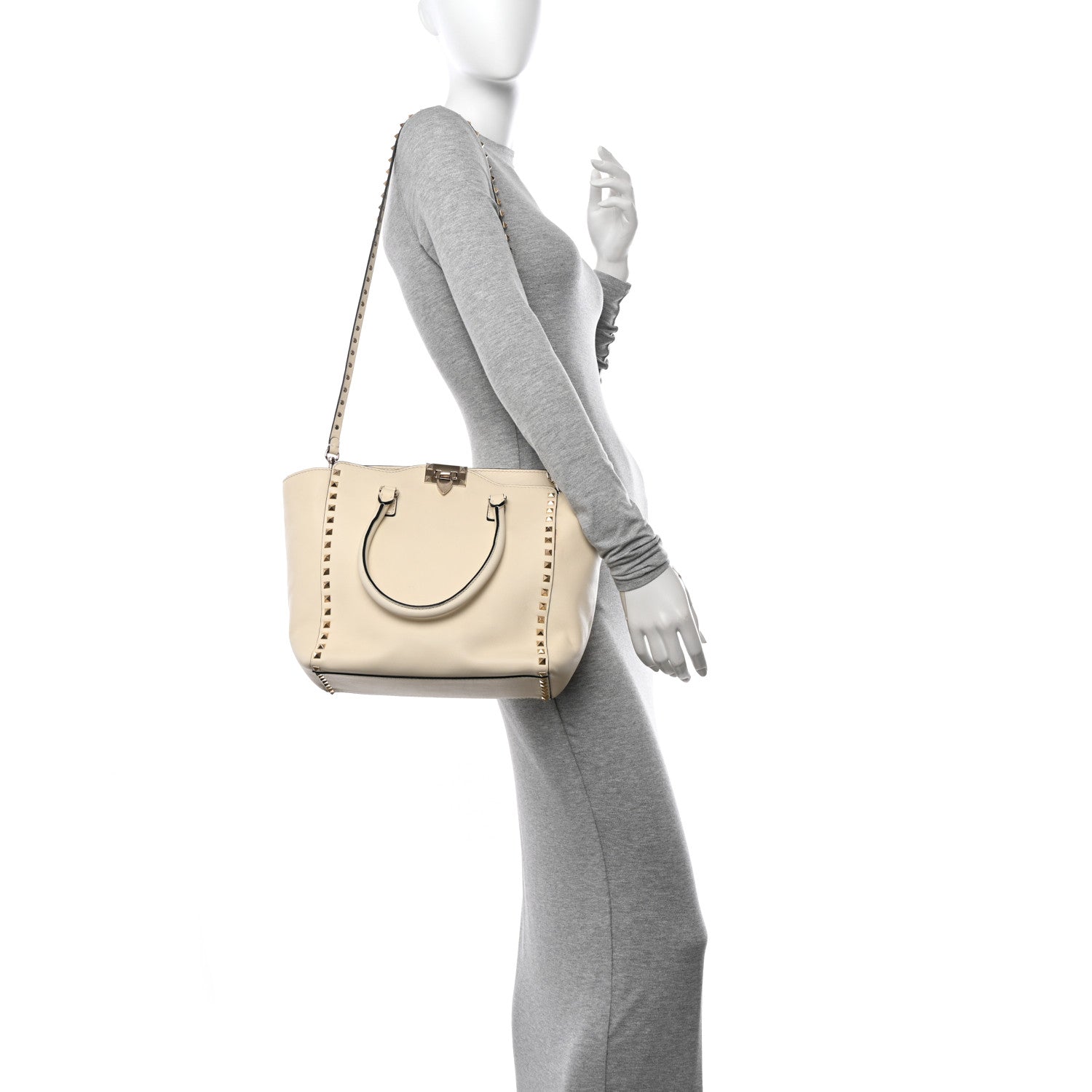 Valentino Garavani Vitello Small Rockstud Double Handle Tote Ivory 2 of 13