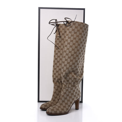 Gucci Monogram Malaga Kid Lisa Mid Heel Boots 38 Beige Ebony 9 of 9