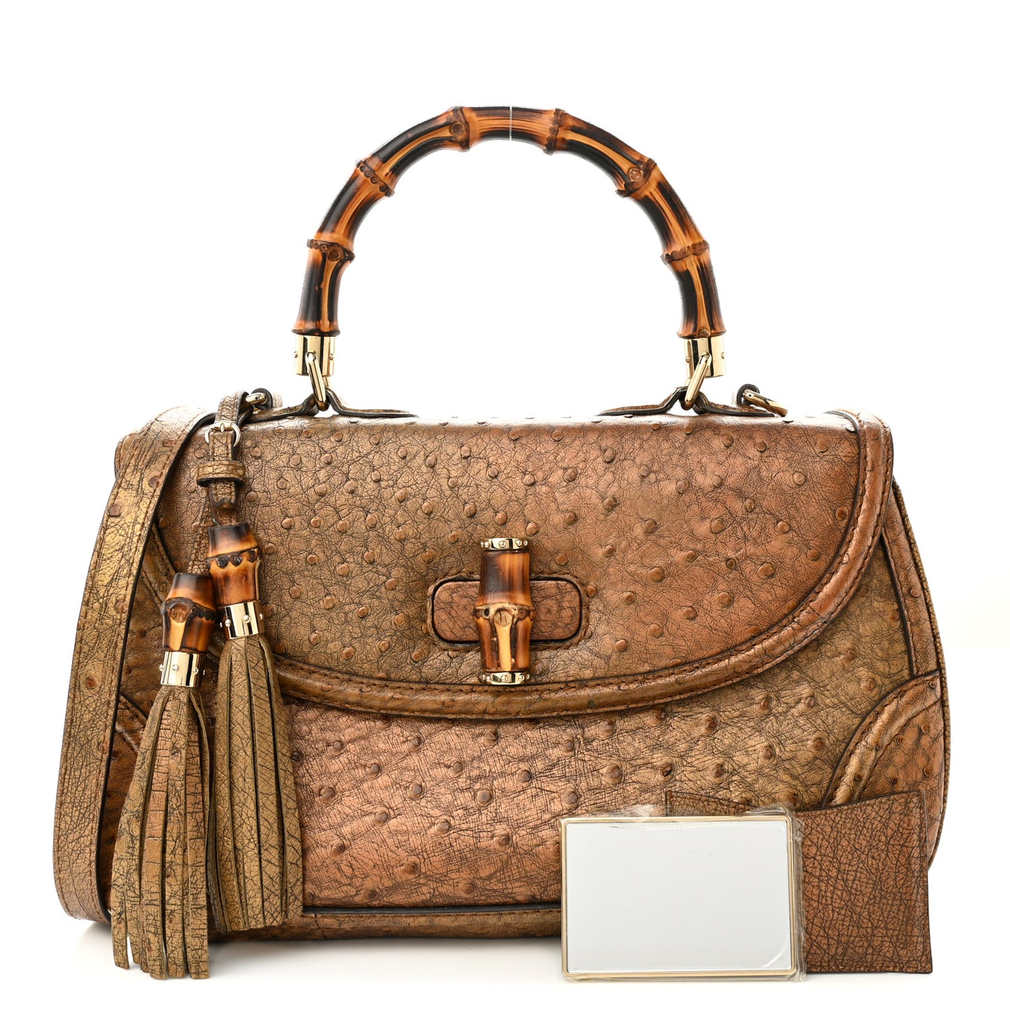Ostrich Large New Bamboo Top Handle Bag Gold
