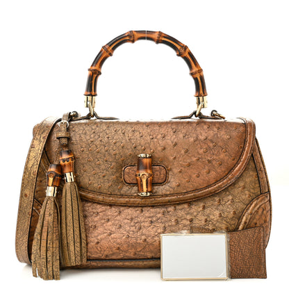 Gucci Ostrich Large New Bamboo Top Handle Bag Gold 1 of 14