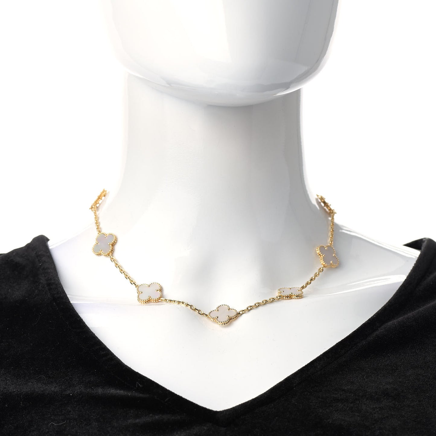 18K Yellow Gold Mother of Pearl 10 Motifs Vintage Alhambra Necklace