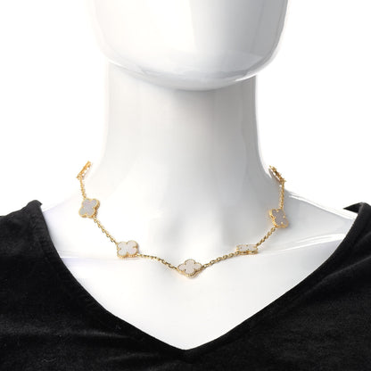Van Cleef & Arpels 18K Yellow Gold Mother of Pearl 10 Motifs Vintage Alhambra Necklace 2 of 5