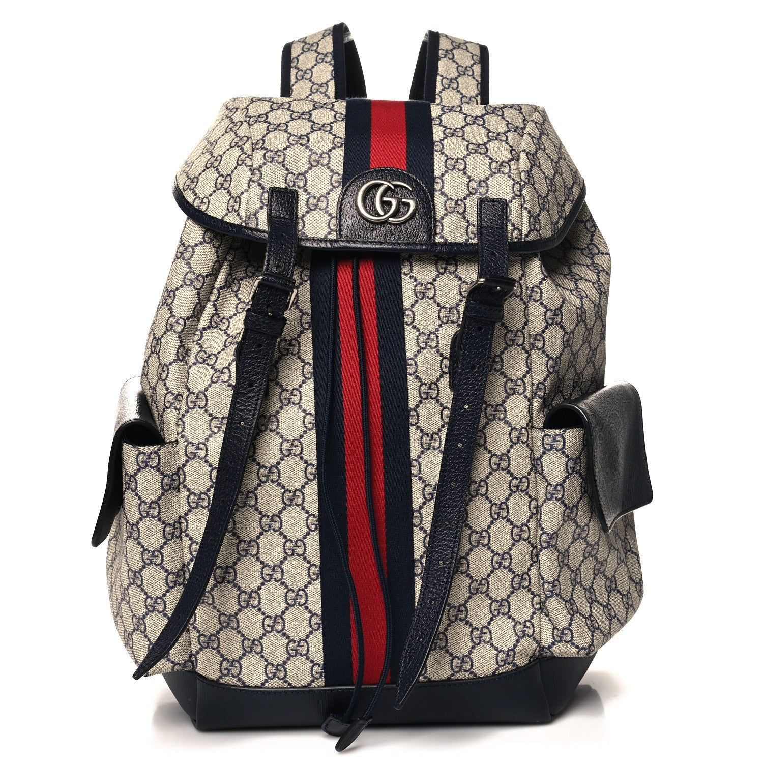 Gucci GG Supreme Monogram Medium Ophidia Double Buckle Backpack Beige Blue Black 1 of 10