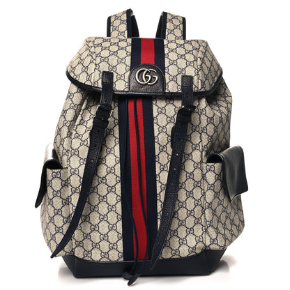 Gucci GG Supreme Monogram Medium Ophidia Double Buckle Backpack Beige Blue Black 1 of 10