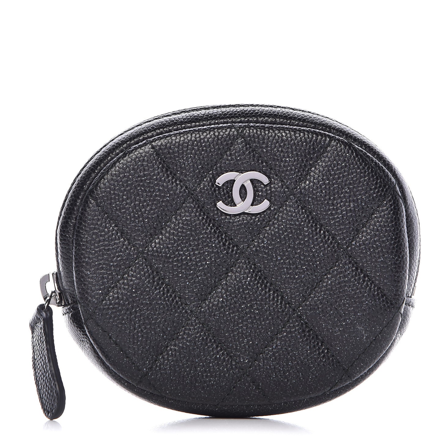 Iridescent Caviar Quilted Zip Around Classic Coin Purse Black