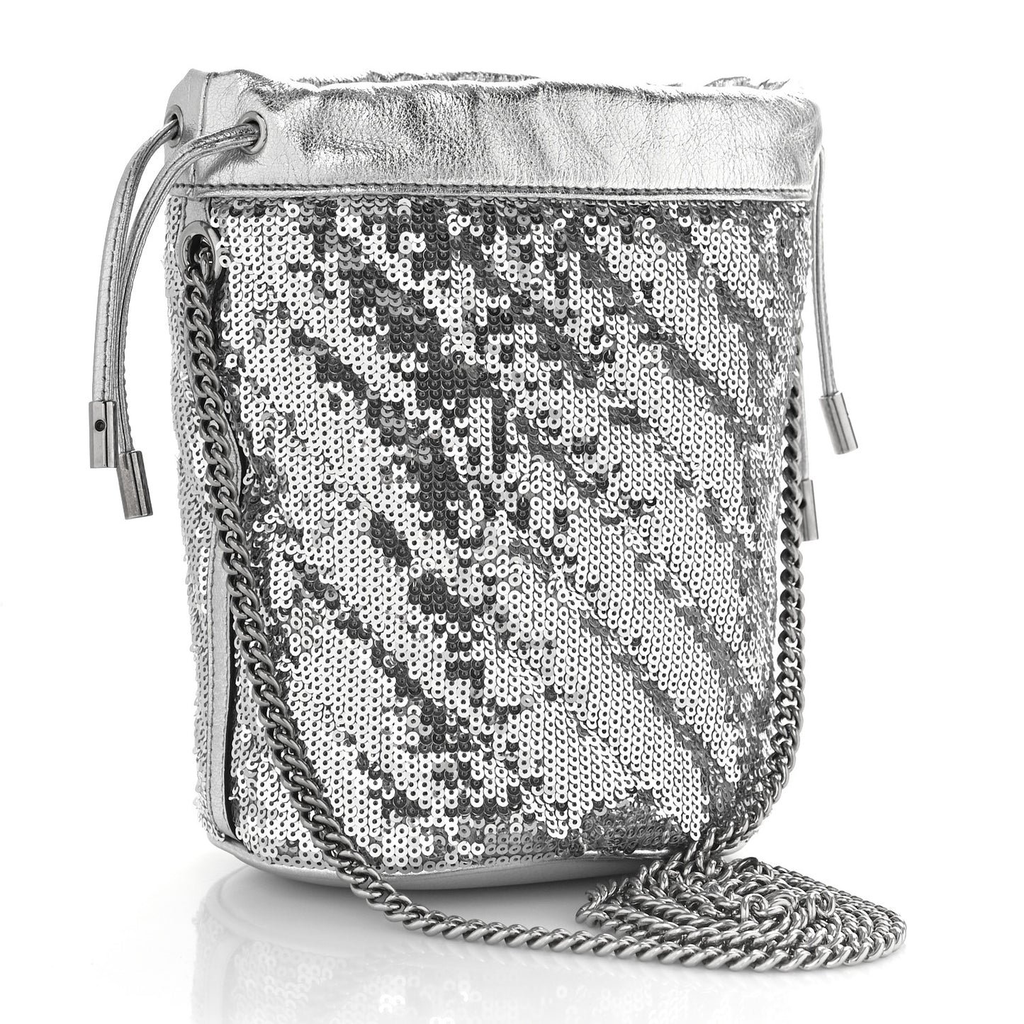 Sequin Mini GG Marmont 2.0 Bucket Bag Silver