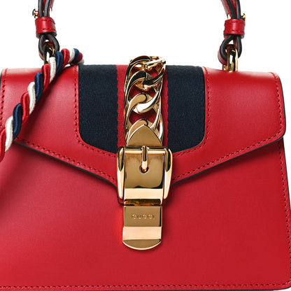 Gucci Calfskin Mini Sylvie Top Handle Bag Hibiscus Red 8 of 10