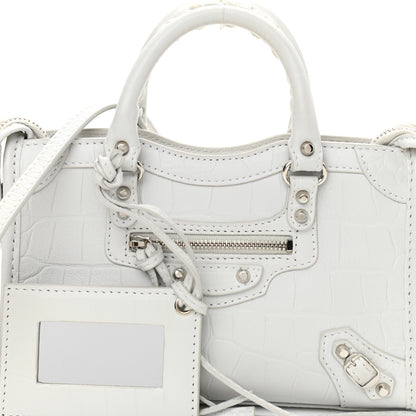 Balenciaga Matte Supple Lambskin Crocodile Embossed Classic Silver Hardware Nano City White 7 of 11