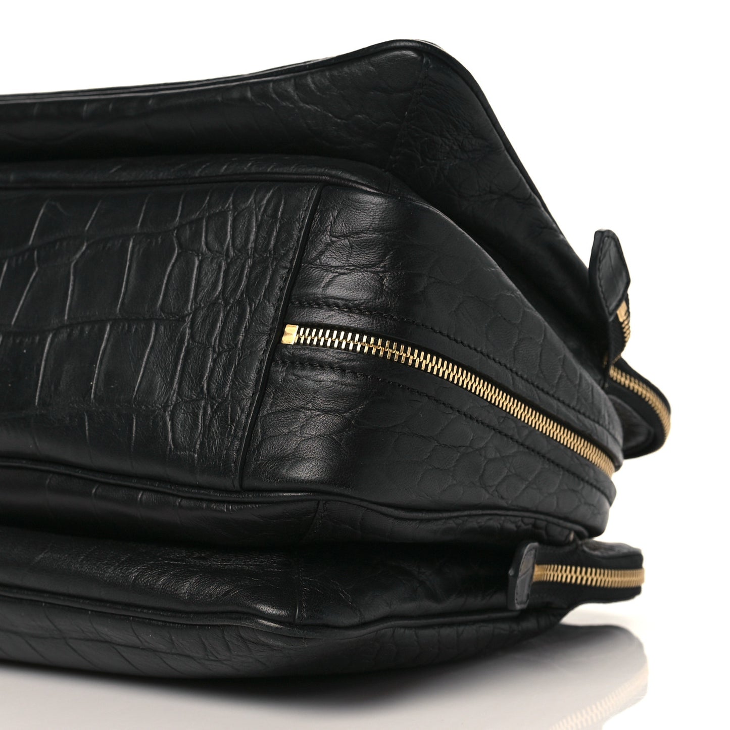 Crocodile Embossed Calfskin Small Triptyque Satchel Black