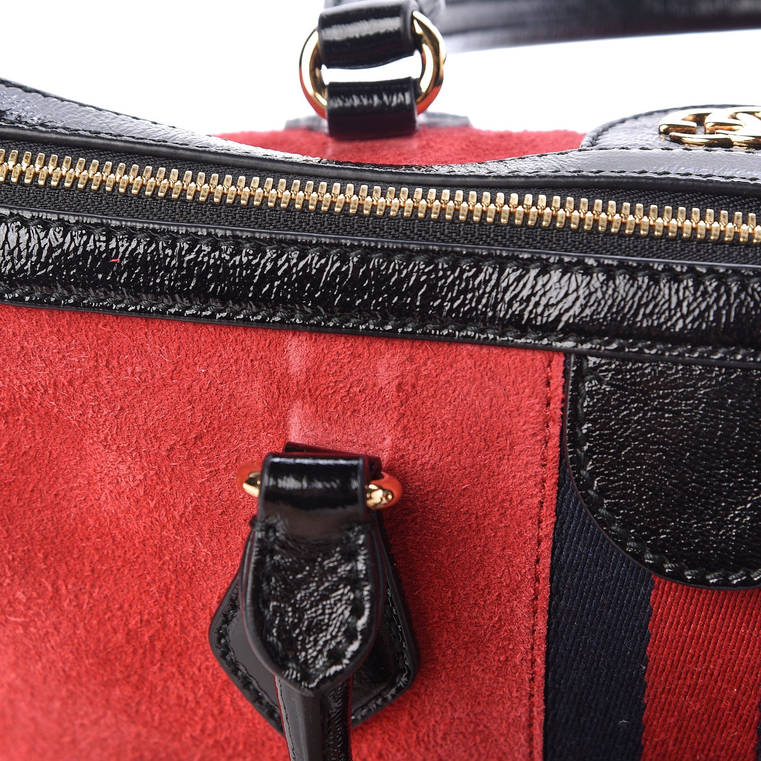 Gucci Suede Patent Web Medium Ophidia Boston Hibiscus Red Black 9 of 16