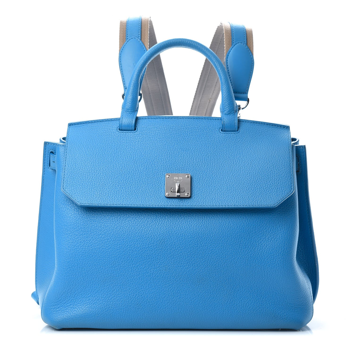 MCM Grained Calfskin Large Milla Convertible Backpack Tile Blue 1 of 13