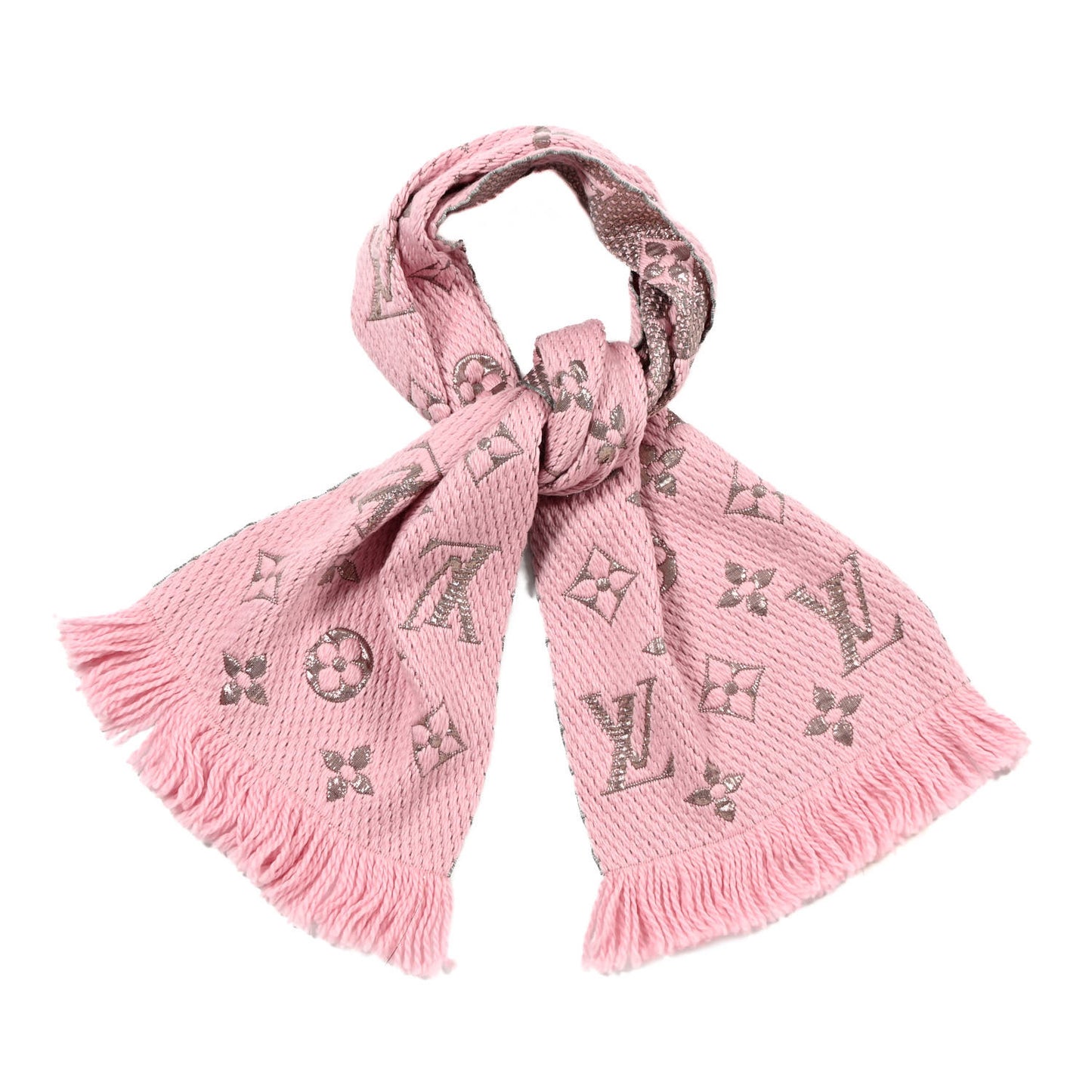 Wool Silk Logomania Shine Scarf Pink