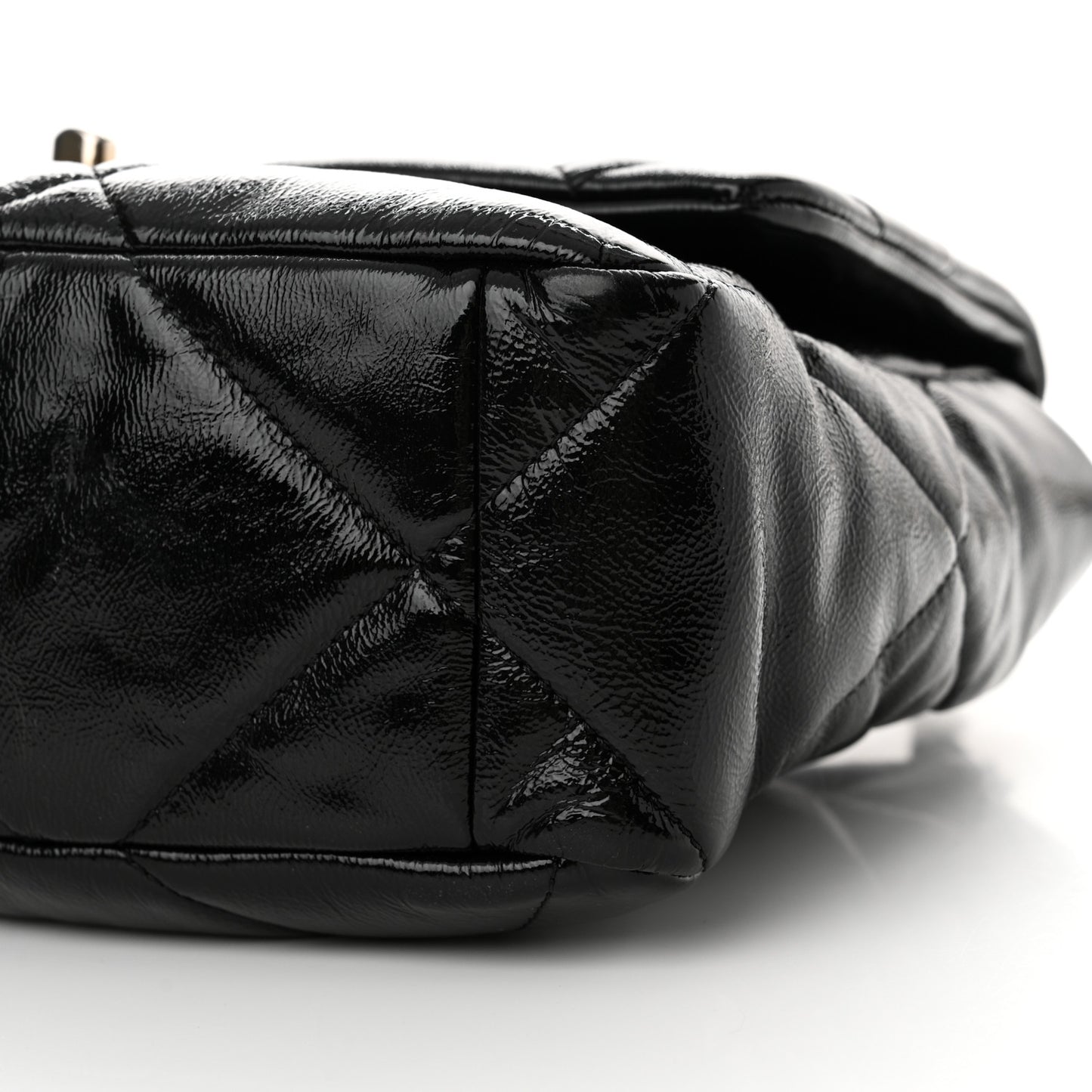 Shiny Crumpled Calfskin Quilted Large Chanel 19 Flap Black