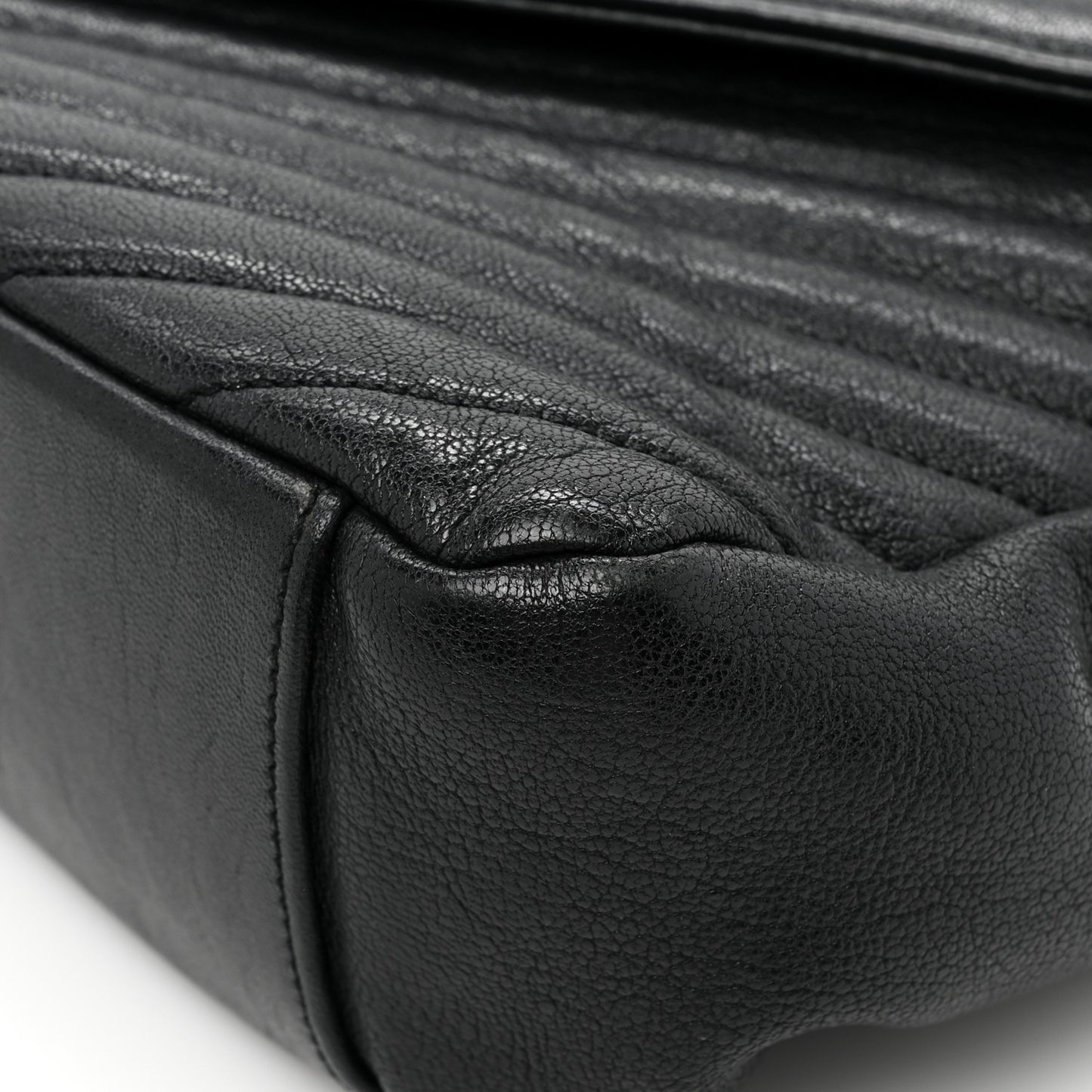Sheepskin Matelasse Chevron Monogram Large College Satchel Black