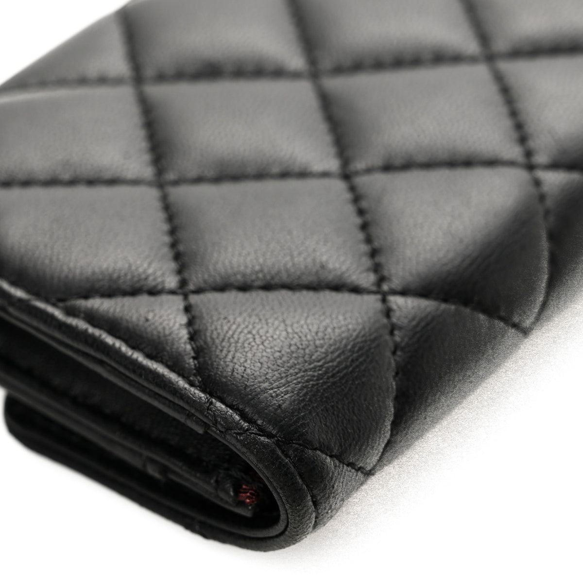 Lambskin Quilted Flap Card Holder Black