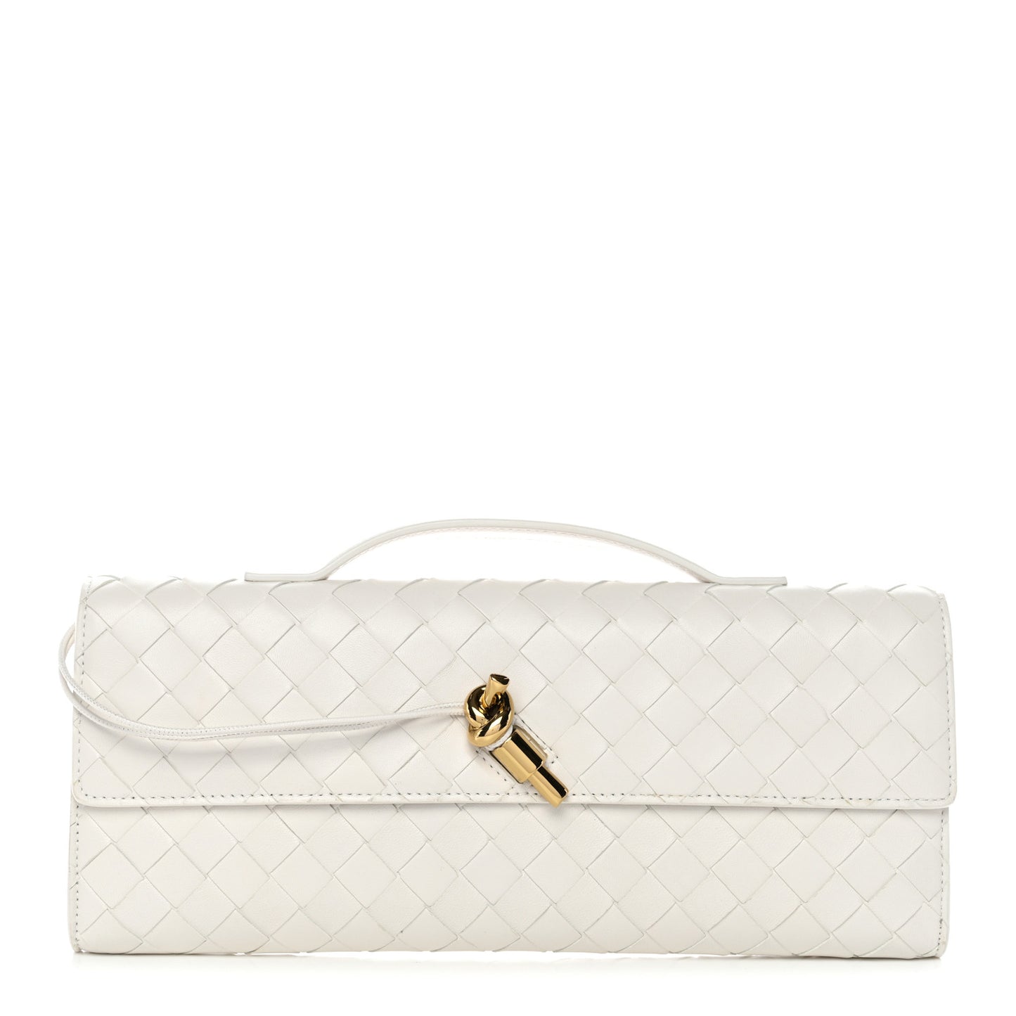 Nappa Intrecciato Long Andiamo Top Handle Clutch White