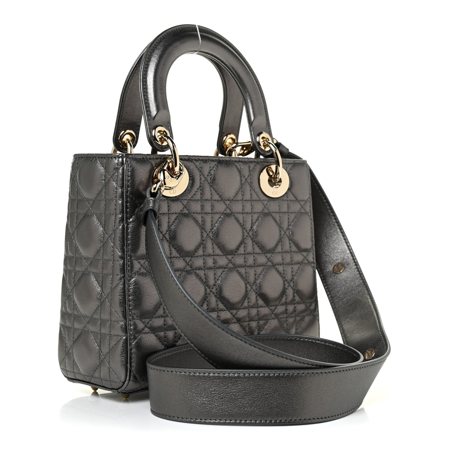 Christian Dior Metallic Grained Calfskin Cannage My ABCDior Lady Dior Gunmetal 2 of 10