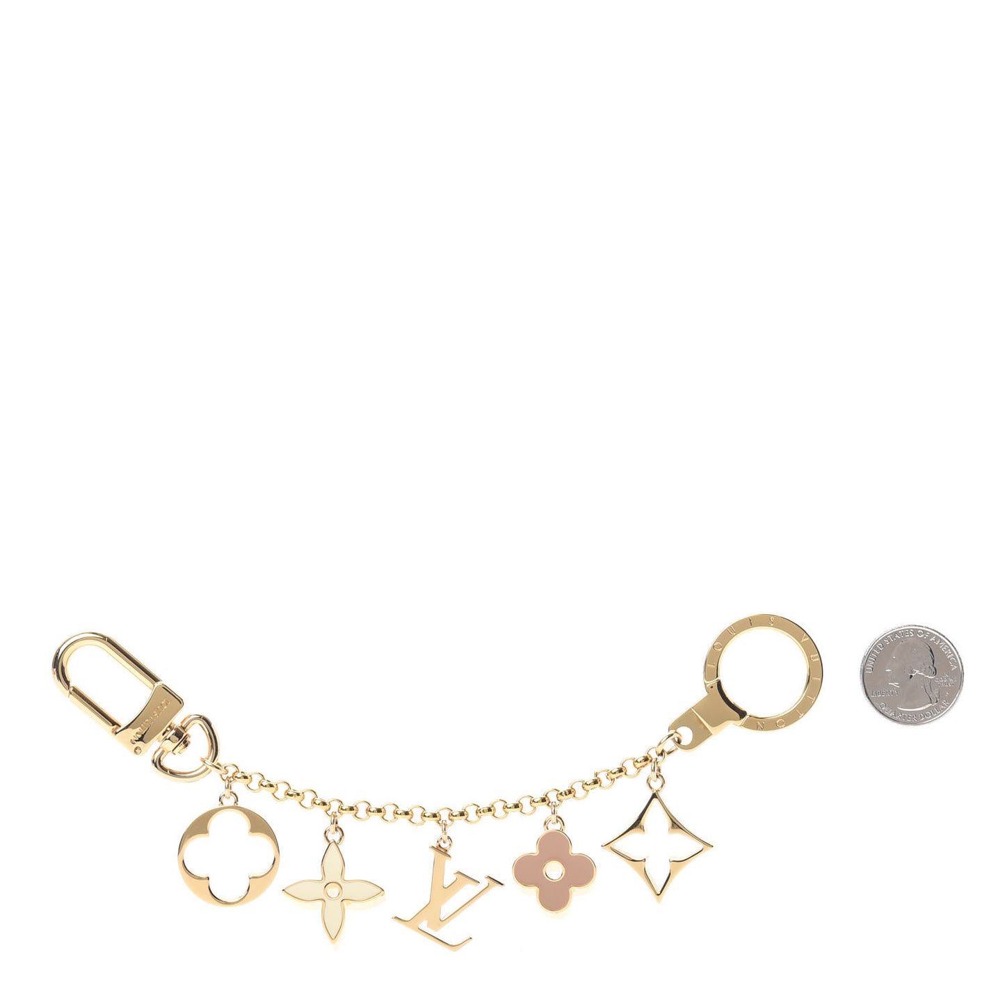 Brass Enamel Fleur De Monogram Bag Charm Chain Gold